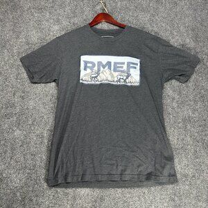 RMEF Rocky Mountain Elk Foundation Tee Shirt Mens Large Gray Short Sleeve Crew